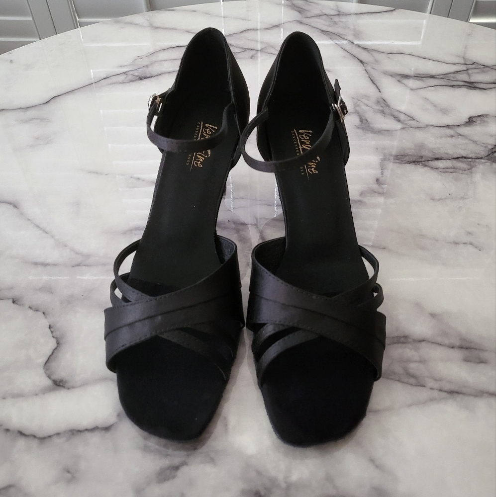 Very Fine Dancesport Women 10 Ballroom Salsa Black Satin 6030 New